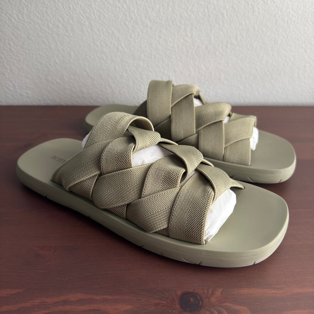 Bottega Veneta Plat Sandal Intreccio Woven Elastic Slide Sage Green Rubber EU 41